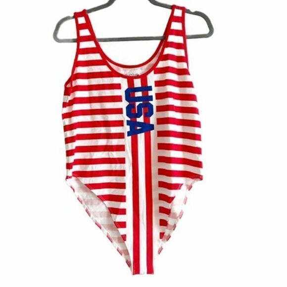 NWT USA STRIPES GRAPHIC BODYSUIT XL - Picture 1 of 7
